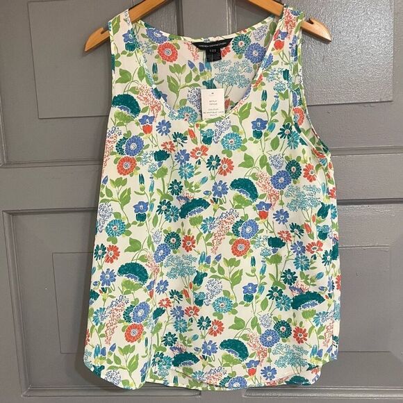 French Connection Floral Sleeveless Pull On Semi Sheer Blouse Dead Stock NWT Sz - Picture 1 of 5